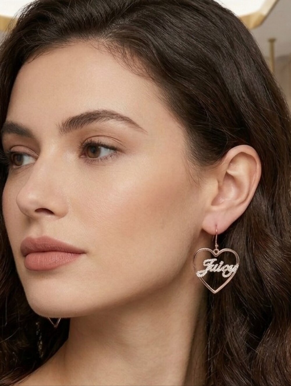 Juicy Couture Script Heart Outline Dangle Earrings